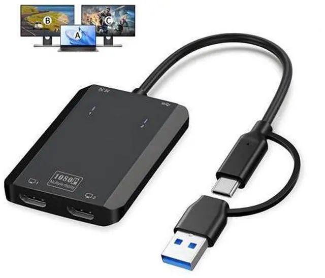 Main image of Vszerda USB 3.0 to Dual HD Adapter, Type C to HD Splitter for 2 Monitors, Double 1080P@60Hz Universal Multiple Screen Connector, Extended Display Adapter for MacOS 10.15/Windows 11/10/8.1/8/7