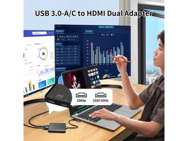 Alt view image 2 of 7 - Vszerda USB 3.0 to Dual HD Adapter, Type C to HD Splitter for 2 Monitors, Double 1080P@60Hz Universal Multiple Screen Connector, Extended Display Adapter for MacOS 10.15/Windows 11/10/8.1/8/7