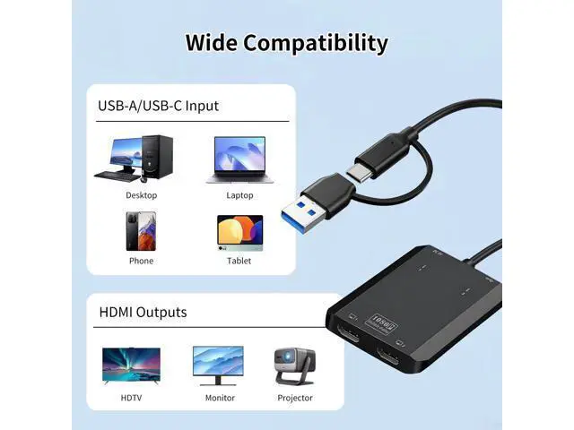 Alt view image 5 of 7 - Vszerda USB 3.0 to Dual HD Adapter, Type C to HD Splitter for 2 Monitors, Double 1080P@60Hz Universal Multiple Screen Connector, Extended Display Adapter for MacOS 10.15/Windows 11/10/8.1/8/7