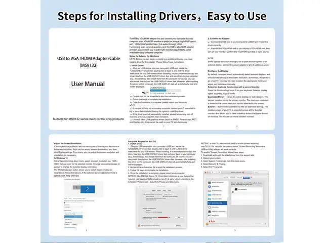 Alt view image 6 of 7 - Vszerda USB 3.0 to Dual HD Adapter, Type C to HD Splitter for 2 Monitors, Double 1080P@60Hz Universal Multiple Screen Connector, Extended Display Adapter for MacOS 10.15/Windows 11/10/8.1/8/7