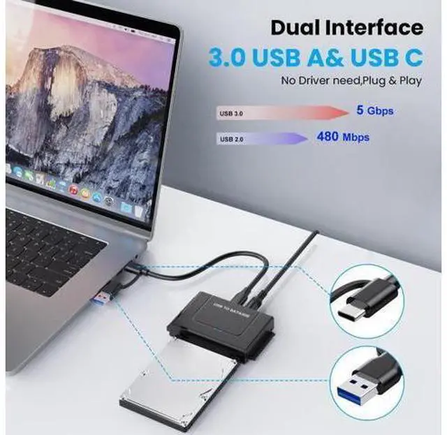 Alt view image 3 of 7 - Vszerda USB 3.0 to IDE SATA Adapter, USB Type C Hard Drive Reader External HDD Converter for 2.5/3.5 inches IDE SATA HDD SSD, 12V/2A Power Adapter Included