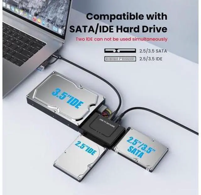 Alt view image 2 of 7 - Vszerda USB 3.0 to IDE SATA Adapter, USB Type C Hard Drive Reader External HDD Converter for 2.5/3.5 inches IDE SATA HDD SSD, 12V/2A Power Adapter Included