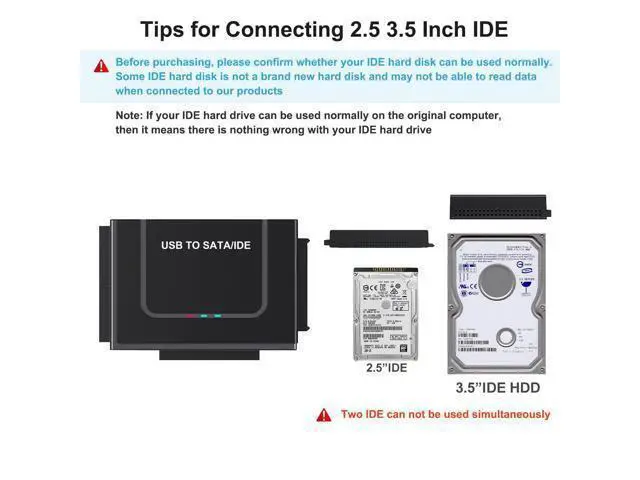 Alt view image 7 of 7 - Vszerda USB 3.0 to IDE SATA Adapter, USB Type C Hard Drive Reader External HDD Converter for 2.5/3.5 inches IDE SATA HDD SSD, 12V/2A Power Adapter Included
