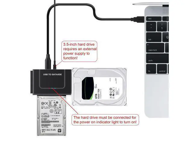 Alt view image 6 of 7 - Vszerda USB 3.0 to IDE SATA Adapter, USB Type C Hard Drive Reader External HDD Converter for 2.5/3.5 inches IDE SATA HDD SSD, 12V/2A Power Adapter Included