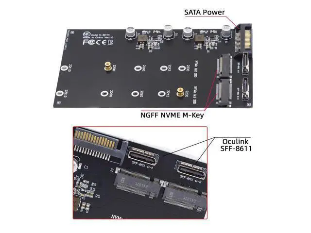 Alt view image 3 of 7 - Vszerda Dual Oculink SFF-8612 SFF-8611 to NVME M.2 NGFF M-Key PCIe SSD 2280 22110mm Adapter Extension Card for Mainboard