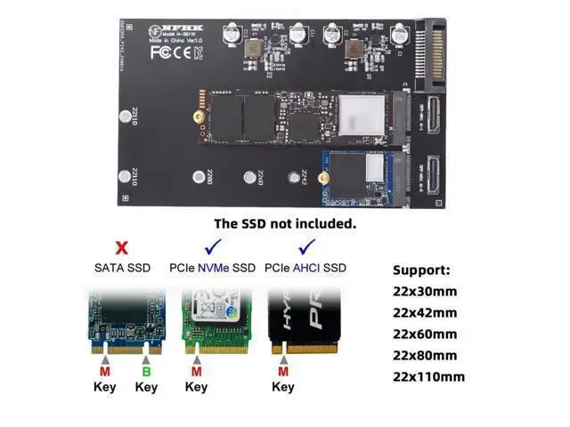 Alt view image 5 of 7 - Vszerda Dual Oculink SFF-8612 SFF-8611 to NVME M.2 NGFF M-Key PCIe SSD 2280 22110mm Adapter Extension Card for Mainboard