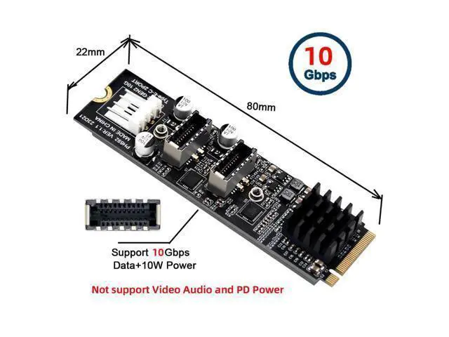 Alt view image 7 of 7 - Vszerda 5Gbps USB 3.1 Type-E to USB 3.0 19/20Pin Dual Ports Splitter HUB, 10Gbps USB 3.1 Type-E Front Panel Socket to NVME NGFF M-Key Express Card Adapter for Motherboard (NVME to USB3.1 Type-E+Type-E