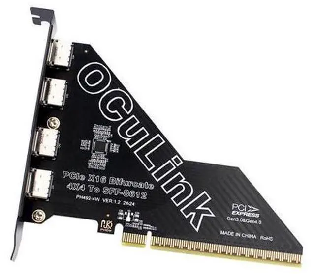 Main image of Vszerda PCI-Express 4.0 16x PCIE Detachable to Four Oculink SFF-8612 SFF-8611 VROC Raid0 External Adapter for U.2 SSD eGPU External Graphics Card Dock