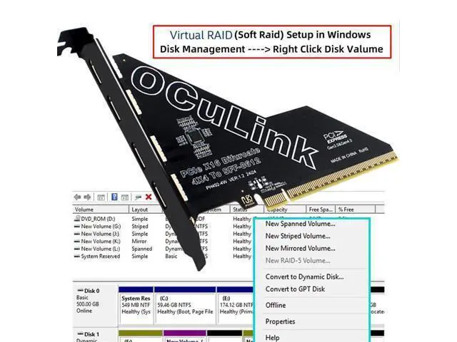 Alt view image 5 of 7 - Vszerda PCI-Express 4.0 16x PCIE Detachable to Four Oculink SFF-8612 SFF-8611 VROC Raid0 External Adapter for U.2 SSD eGPU External Graphics Card Dock