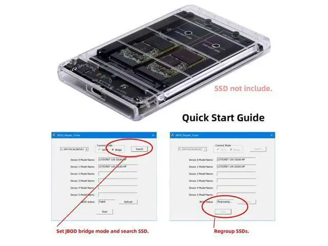 Alt view image 4 of 7 - Vszerda Dual NGFF B+M-Key M.2 SSD Card JOBD Raid0 Span Bridge to USB3.0 Type-C USB-C 2.5inch SATA Combo Enclosure