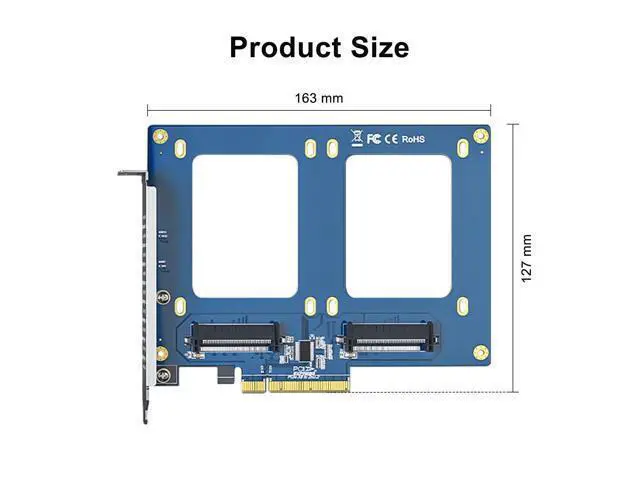 Alt view image 3 of 6 - Vszerda Dual U.2 NVMe SSD PCIe 3.0 X8 Adapter Card, 2-Port SFF-8639 for 2.5" U.2 SSD, Bifurcation Required, Full-Height Bracket, Windows/Linux/VMware Compatible