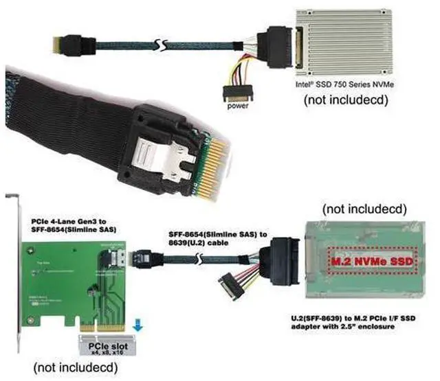 Alt view image 2 of 7 - Vszerda U.2 U2 SFF-8639 SSD to Slimline SFF-8654 4i NVME PCIe Cable for Mainboard SSD 750 p3600 p3700 M.2