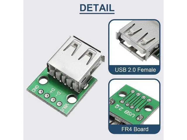 Alt view image 3 of 7 - Vszerda 10 Pcs USB Type A Female to DIP Adapter 2.54mm 4 Pin USB 2.0 Type A Socket to DIP Converter Breakout Board for DIY Power Supply with 40 Pin Header