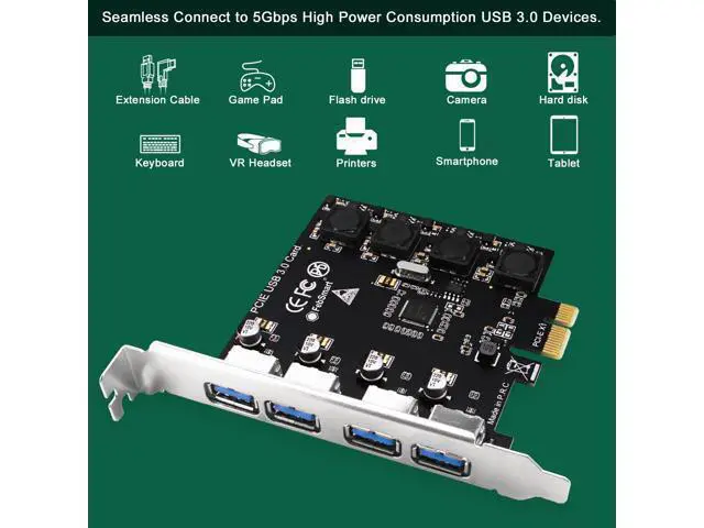 Alt view image 4 of 7 - Vszerda 4 Ports Superspeed 5Gbps USB 3.0 PCI Express Expansion Card for Windows 11, 10, 8.x, 7, Vista, XP Desktop PCs, Built in Self-Powered Technology, No Need Additional Power Supply (FS-U4-Pro)