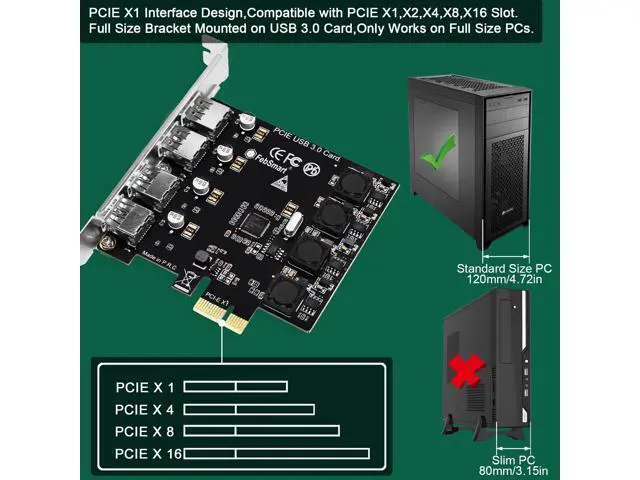 Alt view image 7 of 7 - Vszerda 4 Ports Superspeed 5Gbps USB 3.0 PCI Express Expansion Card for Windows 11, 10, 8.x, 7, Vista, XP Desktop PCs, Built in Self-Powered Technology, No Need Additional Power Supply (FS-U4-Pro)