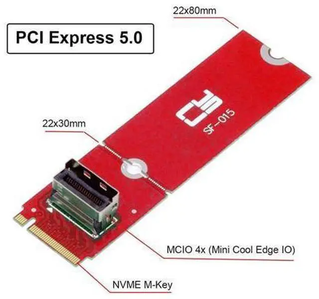 Alt view image 3 of 7 - Vszerda PCI-E 5.0 4.0 M.2 M-Key to MCIO Female Mini Cool Edge IO Host Adapter Conversion Expansion Board for PCIe Nvme SSD 2280 2230 Converter Card