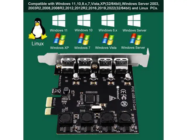 Alt view image 6 of 7 - Vszerda 4 Ports Superspeed 5Gbps USB 3.0 PCI Express Expansion Card for Windows 11, 10, 8.x, 7, Vista, XP Desktop PCs, Built in Self-Powered Technology, No Need Additional Power Supply (FS-U4-Pro)