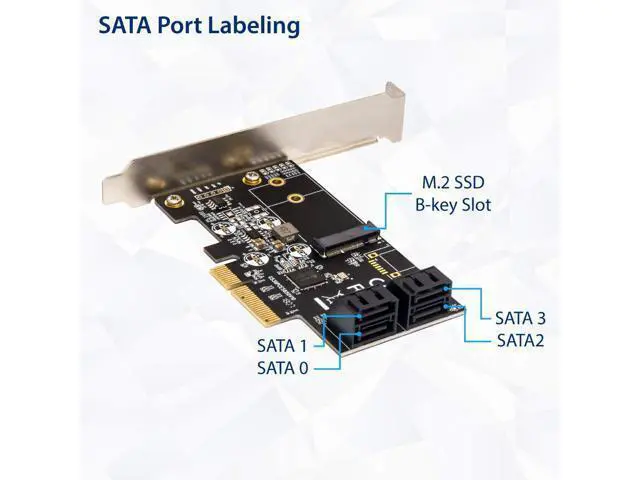 Alt view image 6 of 6 - Vszerda SI-PEX40138 Internal 4 Port Non-Raid SATA III 6GB/S with M.2 B-Key 22x42 Pci-E X4 Controller Card for Desktop PC Support SSD and HDD with Low Profile Bracket. JMB585 Chipset
