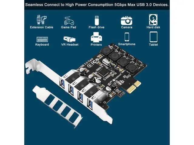 Alt view image 4 of 7 - Vszerda PCIE 4-Ports Superspeed 5Gbps USB 3.0 Expansion Card for Windows 11, 10, 8.x, 7, Vista, XP Desktop PCs, Built in FebSmart Self-Powered Technology, No Need Additional Power Supply (FS-U4L-Pro)