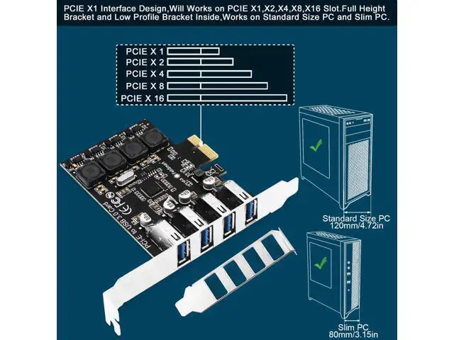Alt view image 7 of 7 - Vszerda PCIE 4-Ports Superspeed 5Gbps USB 3.0 Expansion Card for Windows 11, 10, 8.x, 7, Vista, XP Desktop PCs, Built in FebSmart Self-Powered Technology, No Need Additional Power Supply (FS-U4L-Pro)