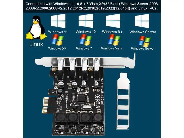 Alt view image 6 of 7 - Vszerda PCIE 4-Ports Superspeed 5Gbps USB 3.0 Expansion Card for Windows 11, 10, 8.x, 7, Vista, XP Desktop PCs, Built in FebSmart Self-Powered Technology, No Need Additional Power Supply (FS-U4L-Pro)