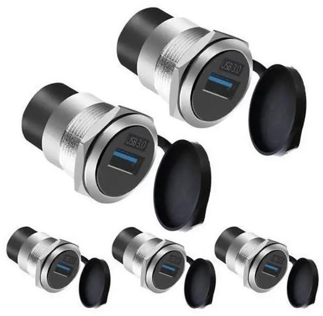 Main image of Vszerda USB3.0 Female-to-Female Panel Mount Adapter - 5Gbps High-Speed Waterproof & Dustproof USB Converter, Round Data Connector Mount for Efficient Data Transfer and Charging (5-Pack Silver)