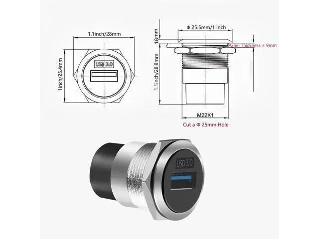 Alt view image 6 of 7 - Vszerda USB3.0 Female-to-Female Panel Mount Adapter - 5Gbps High-Speed Waterproof & Dustproof USB Converter, Round Data Connector Mount for Efficient Data Transfer and Charging (5-Pack Silver)