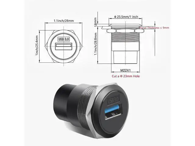 Alt view image 6 of 6 - Vszerda USB3.0 Female-to-Female Panel Mount Adapter - 5Gbps High-Speed Waterproof & Dustproof USB Converter, Round Data Connector Mount for Efficient Data Transfer and Charging (5-Pack Black)