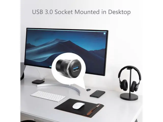 Alt view image 4 of 6 - Vszerda USB3.0 Female-to-Female Panel Mount Adapter - 5Gbps High-Speed Waterproof & Dustproof USB Converter, Round Data Connector Mount for Efficient Data Transfer and Charging (5-Pack Black)