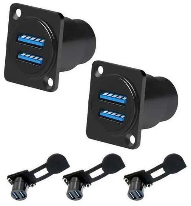 Main image of Vszerda Dual USB 3.0 Panel Mount Adapter - D-Type Female to Female with Waterproof Cover, 5Gbps High-Speed Data Transfer, for External Hard Disks, File Transfers, Mouse, Keyboards & Charging (5 Packs)