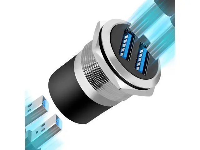 Alt view image 2 of 6 - Vszerda Dual USB 3.0 Panel Mount Adapter - Threaded Round Connector with Waterproof Dust Cover, 2 Female to 2 Female Ports, 5Gbps for High-Speed Data Transfer, 5V 2A for Charging (5-Pack Black)