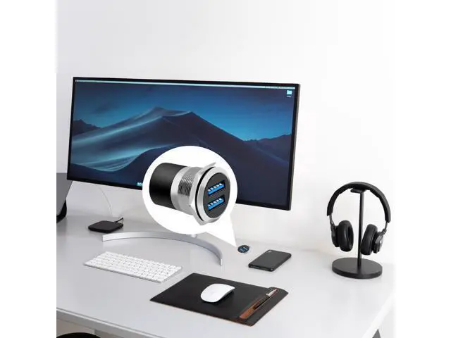 Alt view image 4 of 6 - Vszerda Dual USB 3.0 Panel Mount Adapter - Threaded Round Connector with Waterproof Dust Cover, 2 Female to 2 Female Ports, 5Gbps for High-Speed Data Transfer, 5V 2A for Charging (5-Pack Silver)