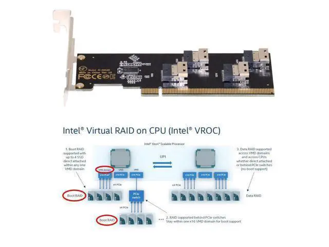 Alt view image 4 of 7 - Vszerda Slimline SFF-8654 Four 4X 4 NVME to PCIE Express 3.0 4.0 Raid Card VROC Raid0 Hyper Adapter