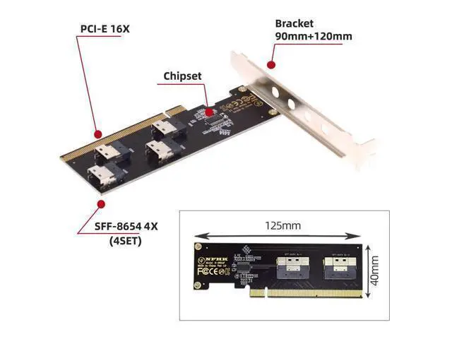 Alt view image 6 of 7 - Vszerda Slimline SFF-8654 Four 4X 4 NVME to PCIE Express 3.0 4.0 Raid Card VROC Raid0 Hyper Adapter