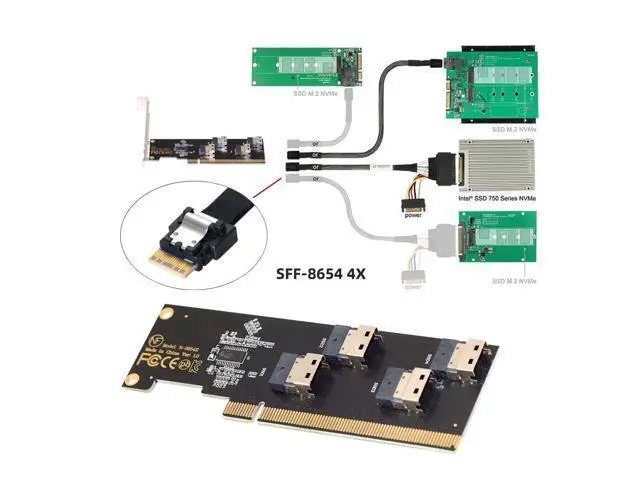 Alt view image 7 of 7 - Vszerda Slimline SFF-8654 Four 4X 4 NVME to PCIE Express 3.0 4.0 Raid Card VROC Raid0 Hyper Adapter