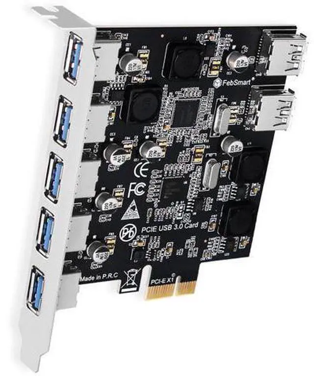 Main image of Vszerda 7-Ports Superspeed 5Gbps PCIE USB 3.0 Expansion Card for Windows 11, 10, 8.x, 7, Vista, XP Desktop PCs, Built in FebSmart Self-Powered Technology, No Need Additional Power Supply (FS-U7-Pro)
