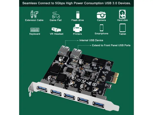 Alt view image 4 of 7 - Vszerda 7-Ports Superspeed 5Gbps PCIE USB 3.0 Expansion Card for Windows 11, 10, 8.x, 7, Vista, XP Desktop PCs, Built in FebSmart Self-Powered Technology, No Need Additional Power Supply (FS-U7-Pro)