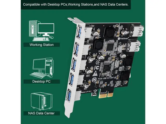 Alt view image 5 of 7 - Vszerda 7-Ports Superspeed 5Gbps PCIE USB 3.0 Expansion Card for Windows 11, 10, 8.x, 7, Vista, XP Desktop PCs, Built in FebSmart Self-Powered Technology, No Need Additional Power Supply (FS-U7-Pro)