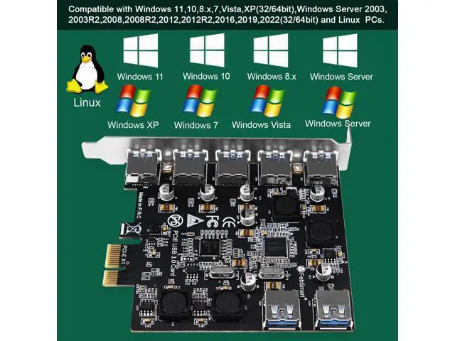 Alt view image 6 of 7 - Vszerda 7-Ports Superspeed 5Gbps PCIE USB 3.0 Expansion Card for Windows 11, 10, 8.x, 7, Vista, XP Desktop PCs, Built in FebSmart Self-Powered Technology, No Need Additional Power Supply (FS-U7-Pro)