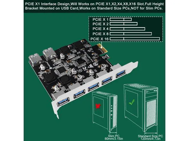 Alt view image 7 of 7 - Vszerda 7-Ports Superspeed 5Gbps PCIE USB 3.0 Expansion Card for Windows 11, 10, 8.x, 7, Vista, XP Desktop PCs, Built in FebSmart Self-Powered Technology, No Need Additional Power Supply (FS-U7-Pro)