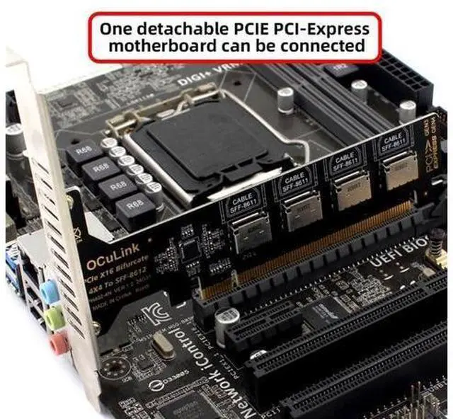 Alt view image 2 of 7 - Vszerda PCI-Express 4.0 16x PCIE Detachable to Four Oculink 4X SFF-8612 SFF-8611 Internal VROC Raid0 Adapter for U.2 SSD eGPU External Graphics Card Dock