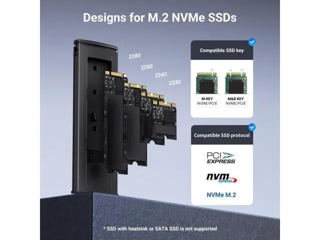 Alt view image 4 of 7 - UGREEN SSD Enclosure, Tool-Free USB C External, 10Gbps M.2 NVMe to USB Adapter/Reader Supports M and B&M Keys and Size 2230/2242 /2260/2280 SSDs