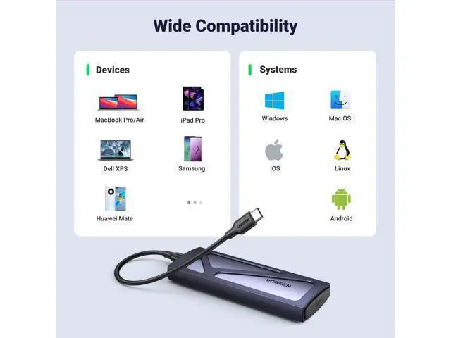 Alt view image 6 of 7 - UGREEN SSD Enclosure, Tool-Free USB C External, 10Gbps M.2 NVMe to USB Adapter/Reader Supports M and B&M Keys and Size 2230/2242 /2260/2280 SSDs