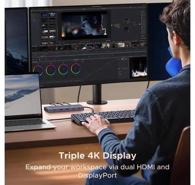 Alt view image 3 of 7 - UGREEN 12 in 1 Triple 4K Docking Station with 2 HDMI, DP, 2x10G USB C, 2×USB-A2.0, 100W PD, SD/TF, 1000Mbps Ethernet, 3.5MM Audio, Revodok Pro USBC Hub Multiple Adapter for MacBook, HP and More