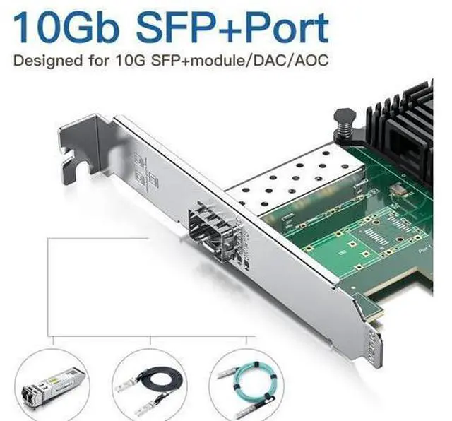 Alt view image 2 of 6 - Vszerda 10Gb SFP+ PCI-E Network Card NIC, Compare to Intel X520-DA1 (E10G42BTDA), with Intel 82599EN Chip, Single SFP+ Port, PCIe X8, Ethernet LAN Network Adapter Support Windows/Linux/VMware