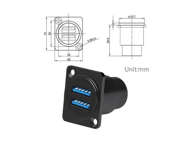 Alt view image 4 of 7 - Vszerda Dual USB 3.0 Panel Mount Adapter - D-Type Female to Female with Waterproof Cover, 5Gbps High-Speed Data Transfer, for External Hard Disks, File Transfers, Mouse, Keyboards & Charging (5 Packs)