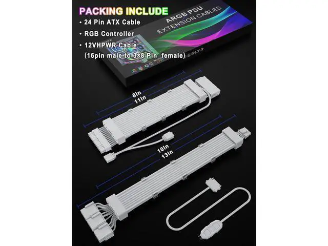 Alt view image 5 of 7 - Vszerda RGB 12VHPWR Cable Set,ARGB PSU Cable Extension of Soft LED Strip Include 24Pin Motherboard,16 Pin to 3×8 Pin GPU Power Supply Cables for PC Custom