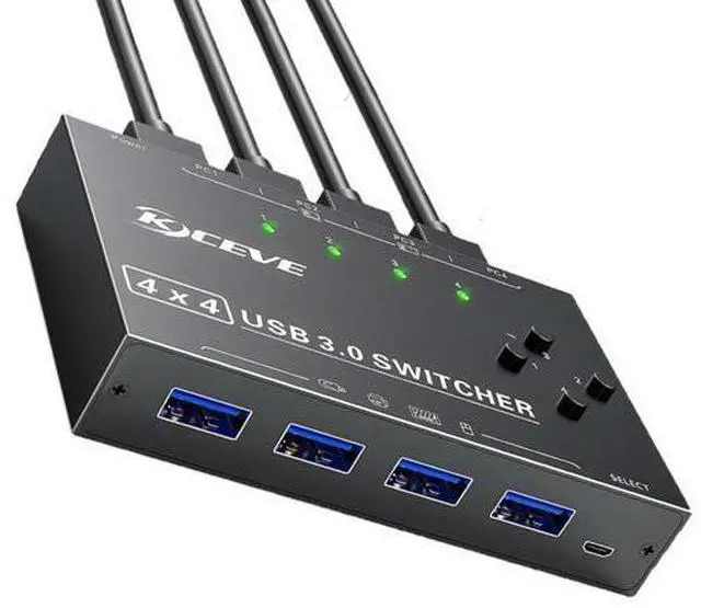 Main image of USB 3.0 Switch Selector 4 Computers, 4 Port USB KVM Switch for 4 PC Share 4 USB Devices for Keyboard Mouse Printer, Wired Remote and 4 USB 3.0 Cables Included