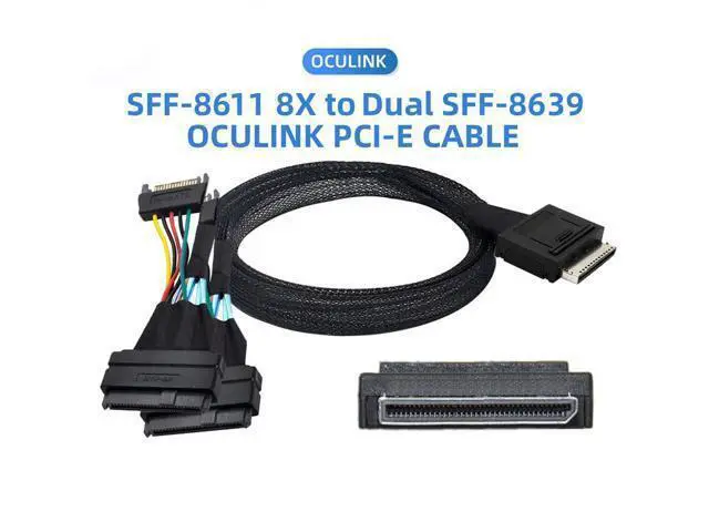 Alt view image 2 of 7 - Vszerda OCuLink PCIe PCI-Express SFF-8611 8X 8-Lane to Dual SFF-8639 U.2 4X SSD Data Active Cable 50cm
