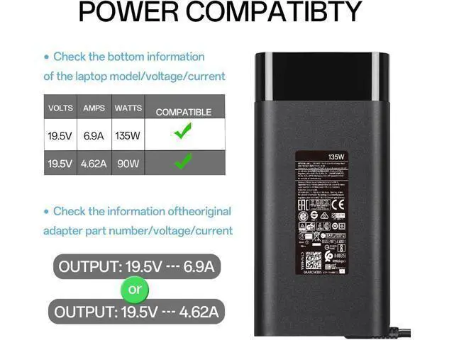 Alt view image 2 of 7 - 135W 19.5V 6.9A Laptop Charger for HP Spectre X360 15 15T 16 Pavilion Gaming 15 16 15-ec0751ms Omen 15 G5 G6 17 Envy 13 14 15 16 L15534-001 TPN-DA11 TPN-CA13 917649-850 Ac Adapter Power Cord